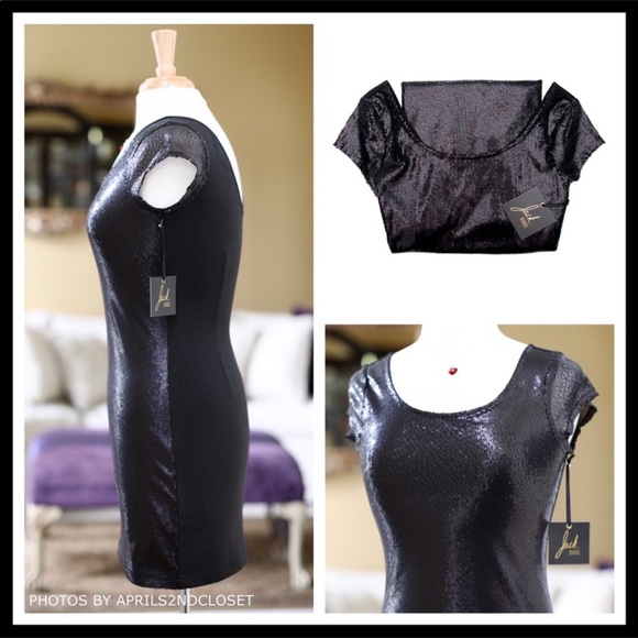 BLACK SEQUIN EMBELLISHED COCKTAIL MINI DRESS A2C - Picture 5 of 8